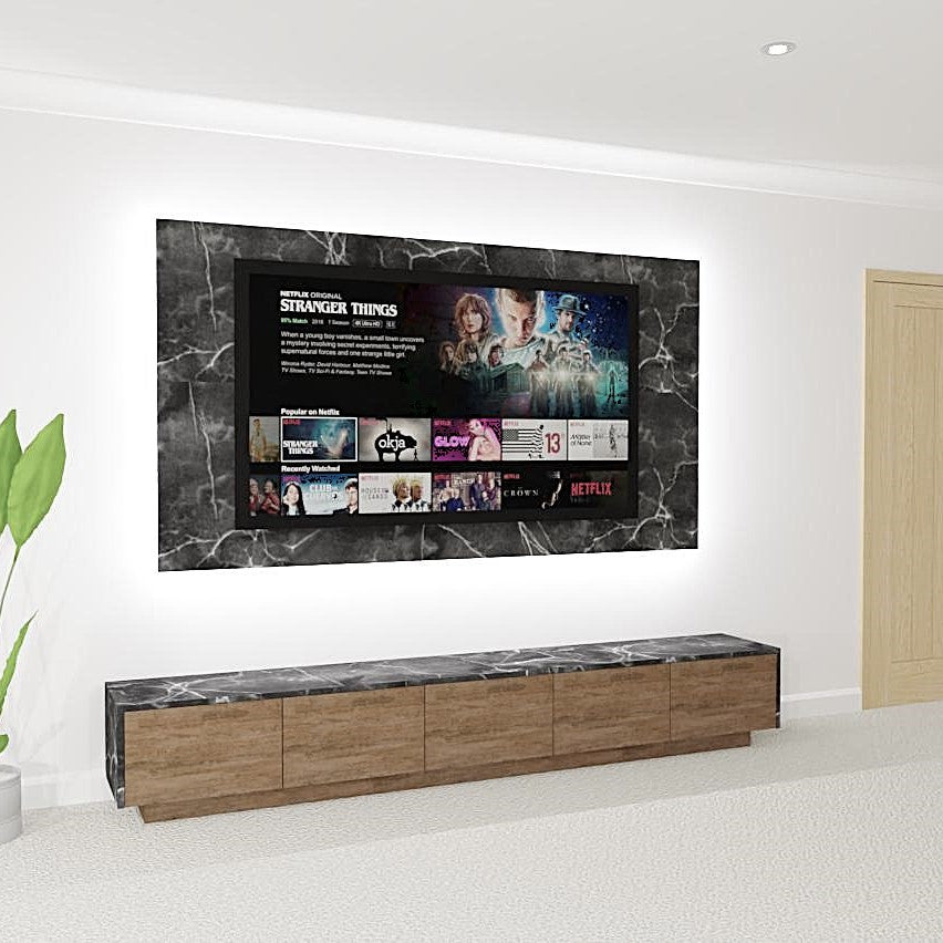 Miami Media Wall - TV Feature Panel & Floor Mounted Units With LED Lights Combo 2